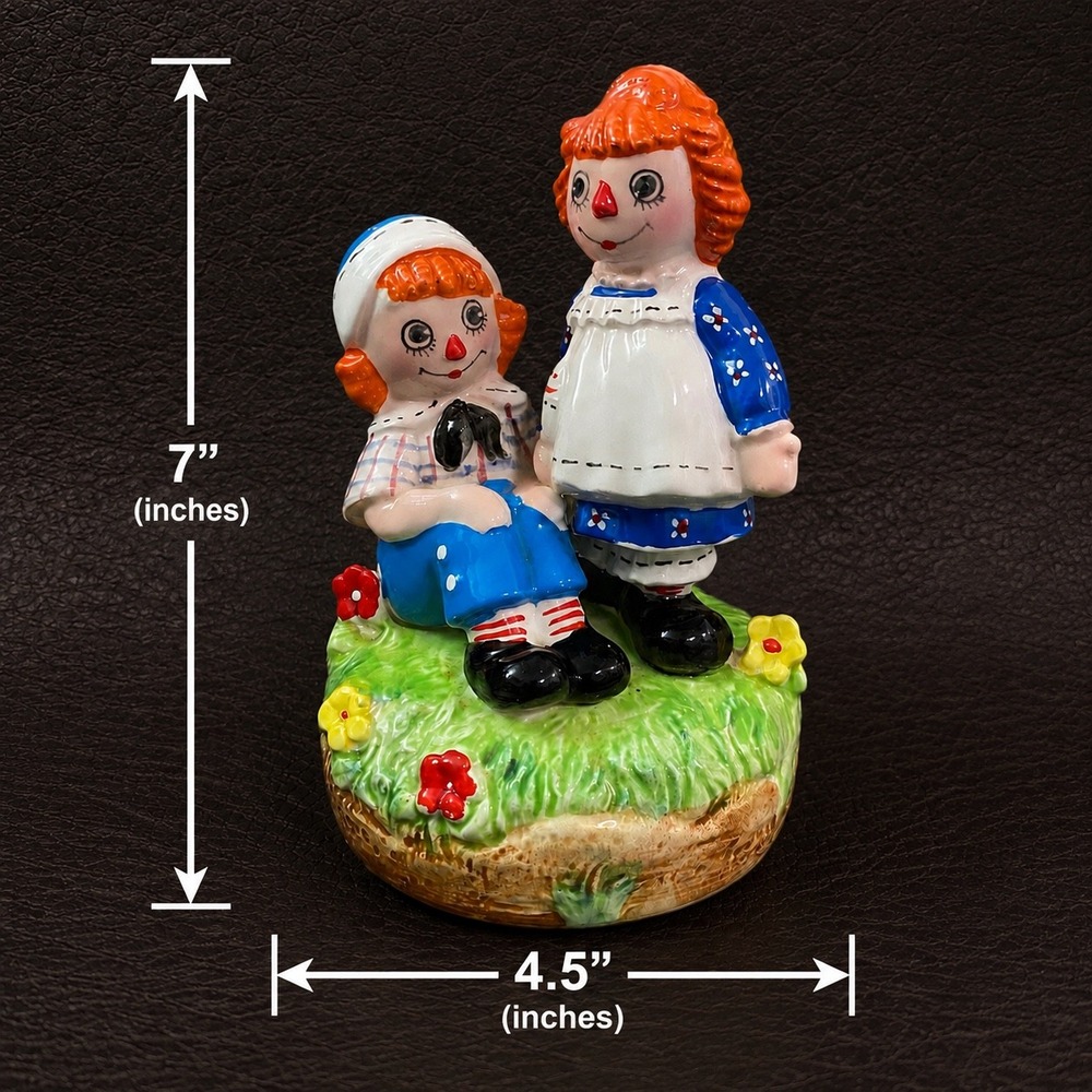 Vintage 1974 Schmid Raggedy Ann and Andy Revolving Music Box Ceramic Figurine - Picture 9 of 11